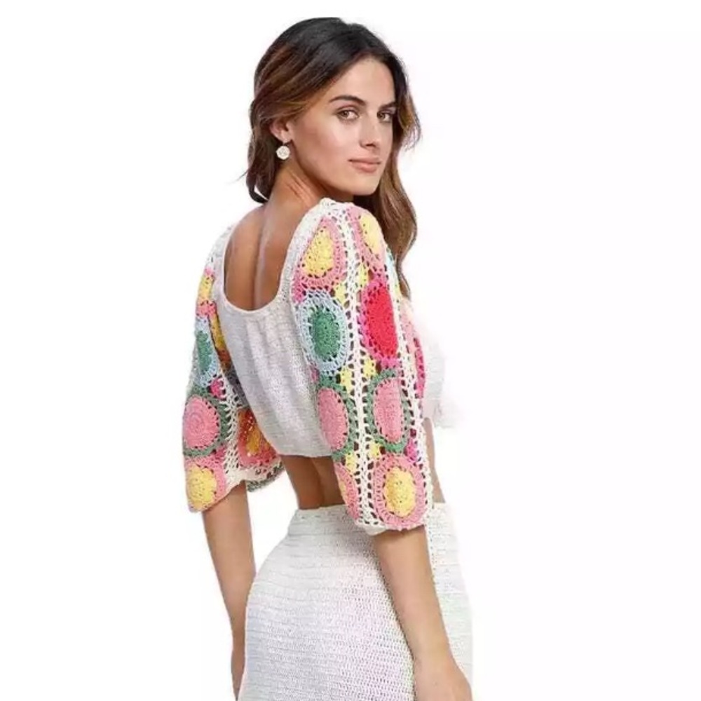 Spell & The Gypsy Collective Let the Sunshine in Crochet Top in Rainbow Sz M NWT - Picture 3 of 11